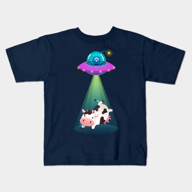 UFO Cow Abduction Kids T-Shirt by vladocar